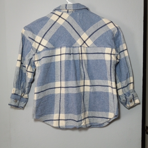 Sz 6-7 Zara Boys Flannel Shrit Blue Plaid Longsleeve Button Down Top - Picture 8 of 10
